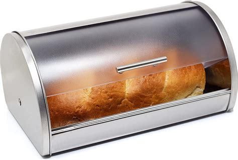 galashield bread box stainless steel with frosted acrylic roll top|Galashield Stainless Steel Kitchen Countertop Bread .